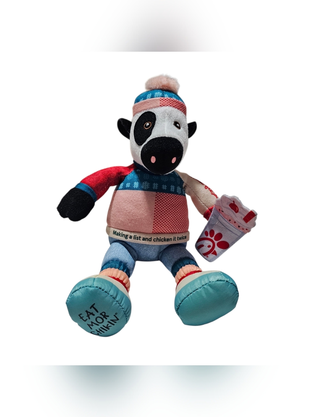 Chick-fil-A Cow Plush Holiday Christmas Shake 2023 Stuffed Toy Eat Mor Chikin